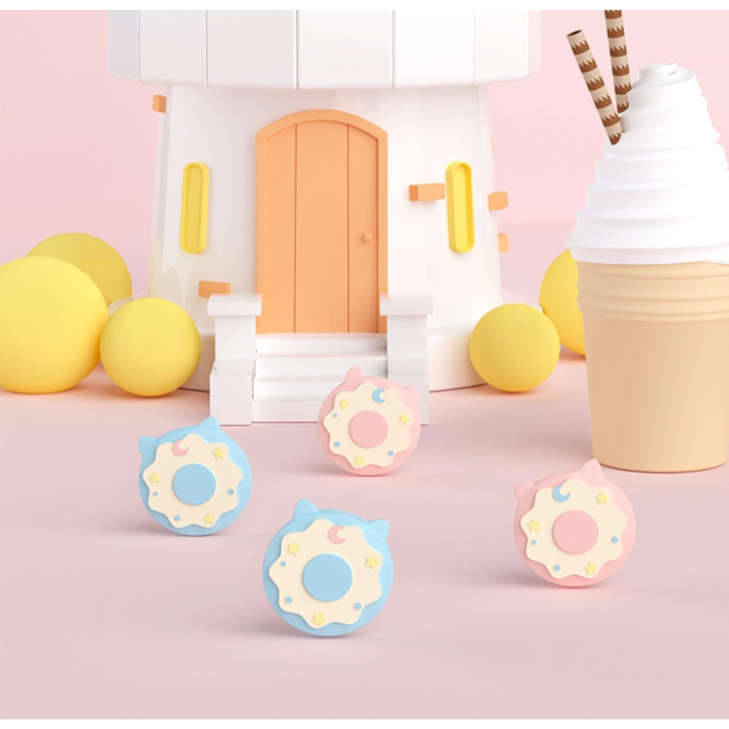 Akitomo Joy-Con Analog Cap 4 Pack Star & Lollipop Theme for NS2 (Ninten (1)