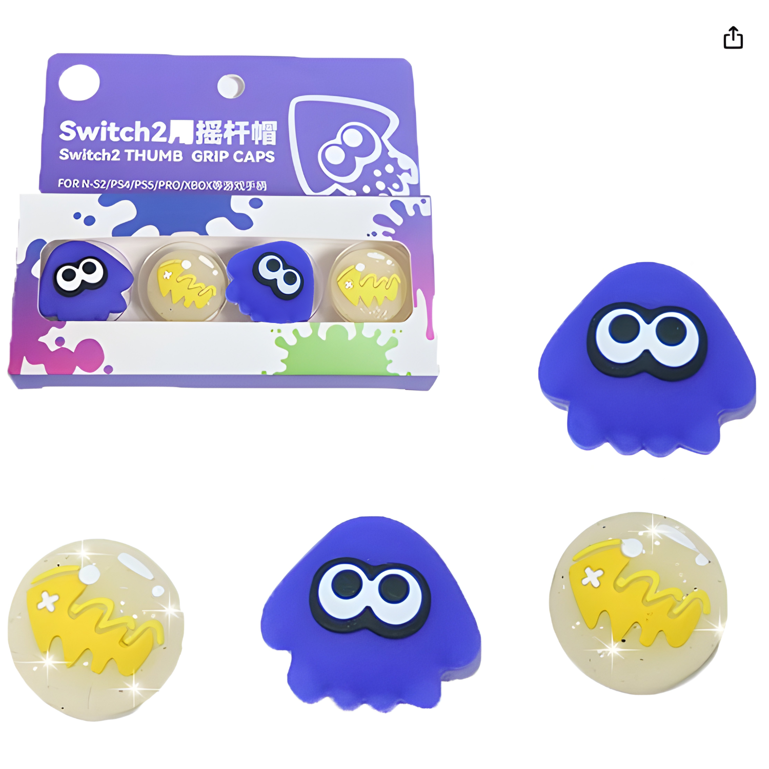 Akitomo Joy-Con Analog Cap 4 Pack Splatoon Squid Theme for NS2 (Nintendo (1)