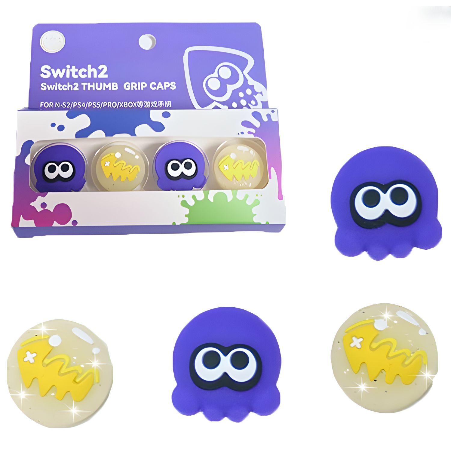 Akitomo Joy-Con Analog Cap 4 Pack Splatoon Octopus Theme for NS2 (Nint ( (4)