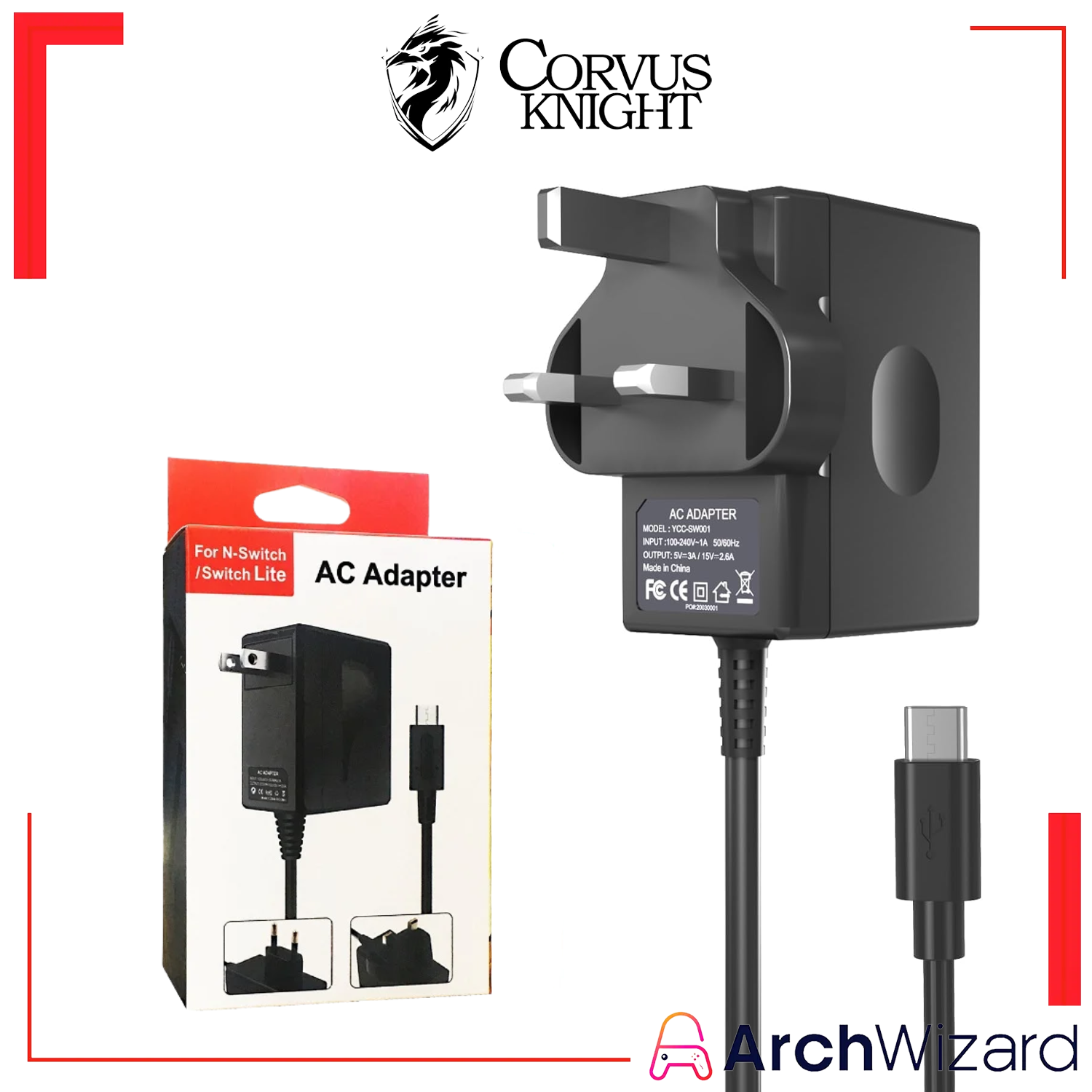 Corvus Knight AC Adapter UK Head for NS1 (Nintendo Switch Accessory) cover