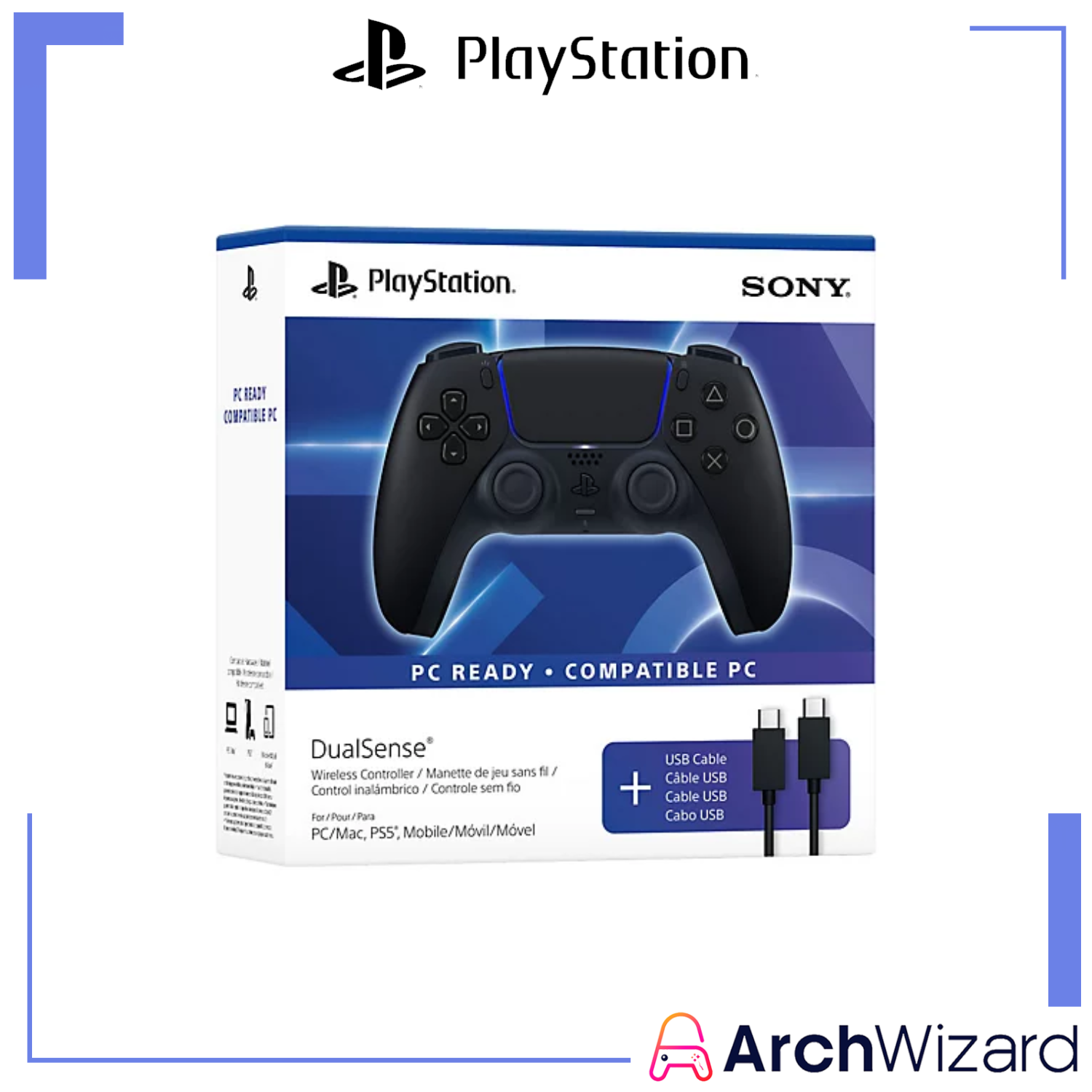 PlayStation 5 Midnight Black Dualsense Controller With USB Cable for PC and P (1)