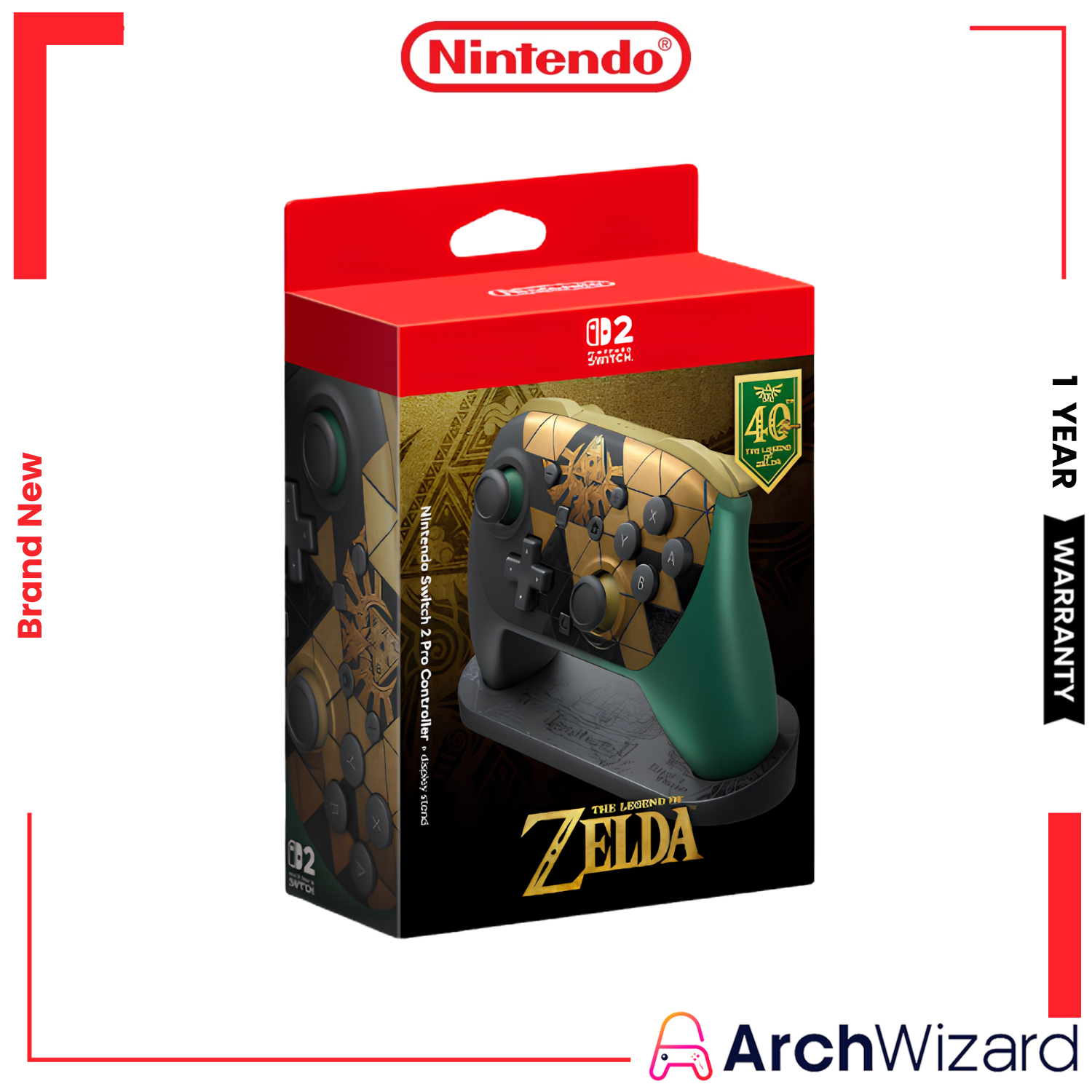 Nintendo Switch 2 Pro Controller + Display Stand The Legend of Zelda 40th Anniversary Edition ArchWizard (1)