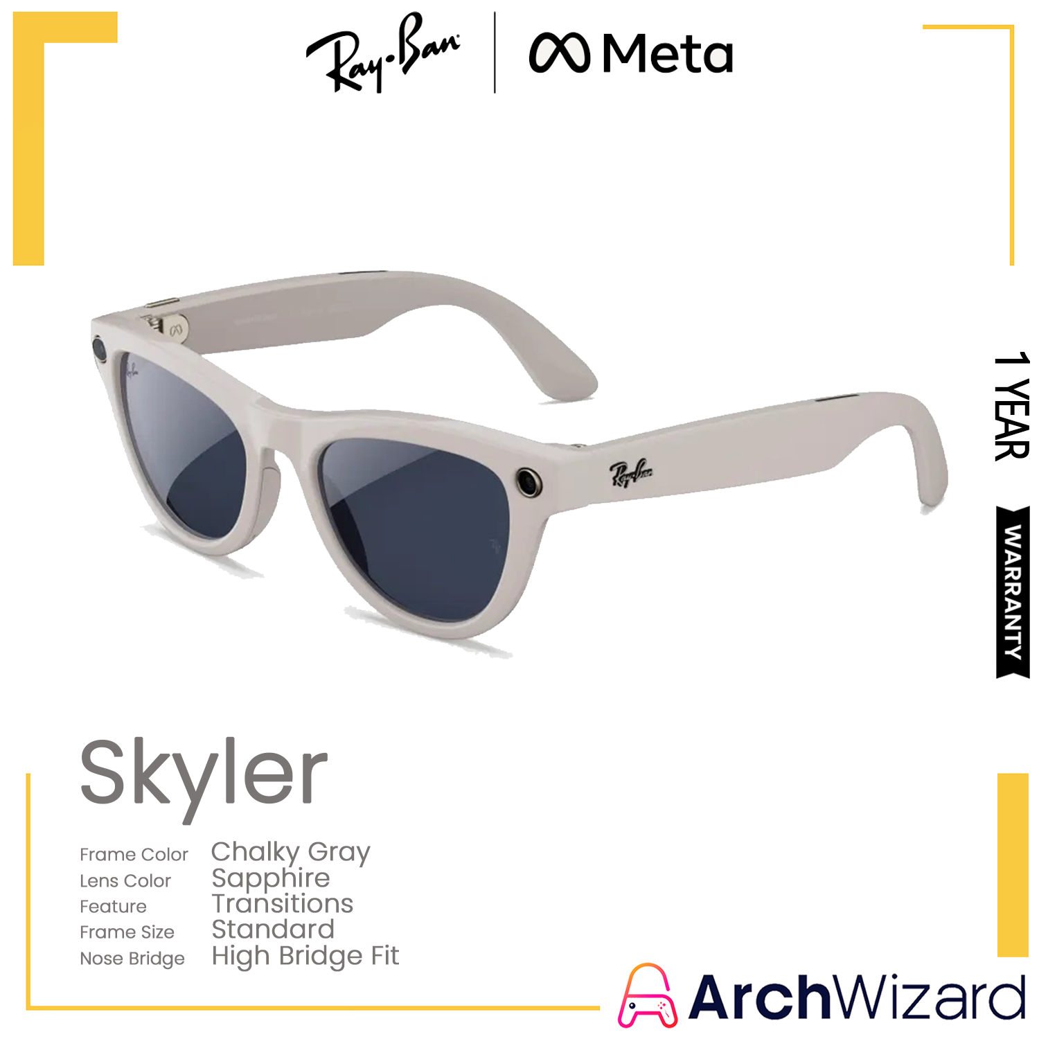 Ray-Ban Meta Skyler (Standard, High Bridge Fit) Chalky Gray (Clear to Sapphire Transitions, Transitions)