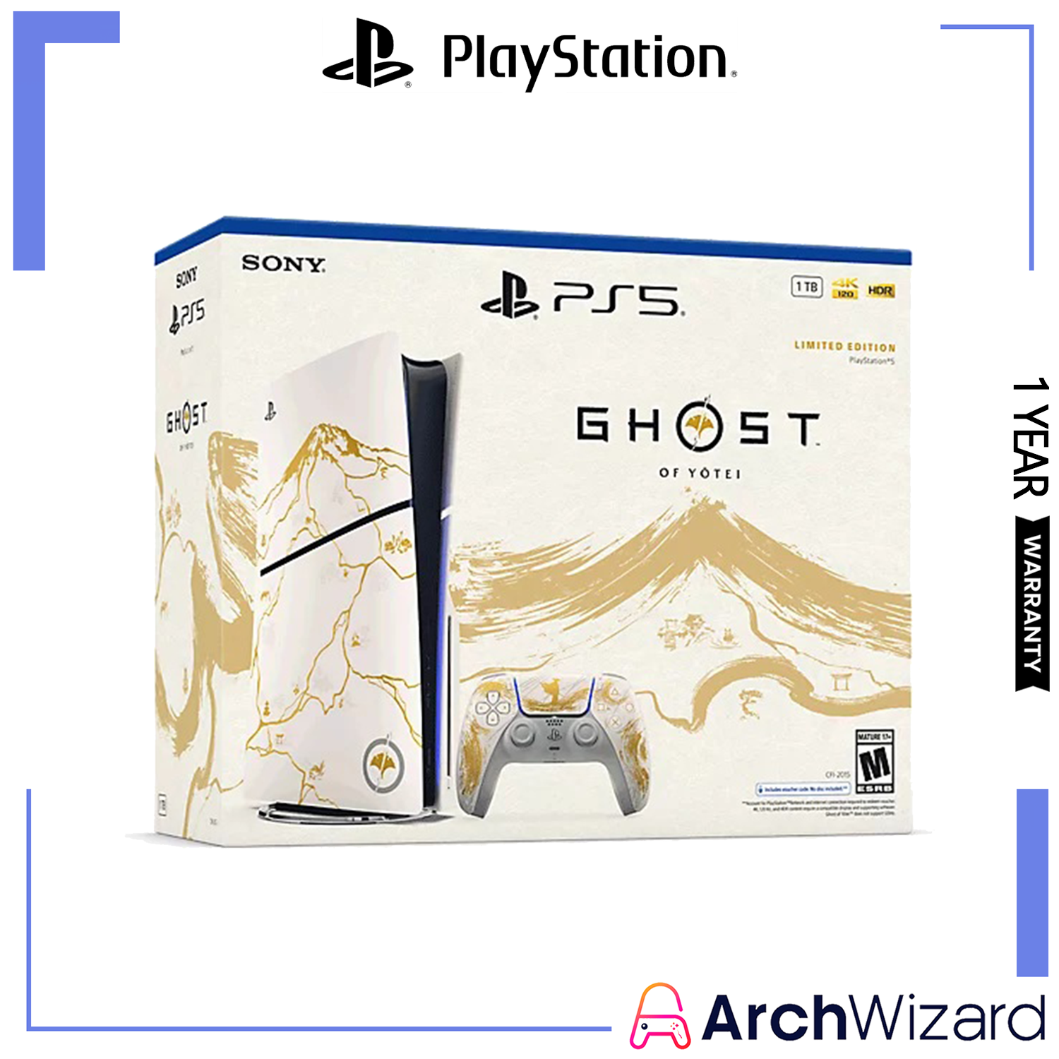PS5 Slim Disc Ghost Of Yotei Gold Limited Edition Bundle Cover