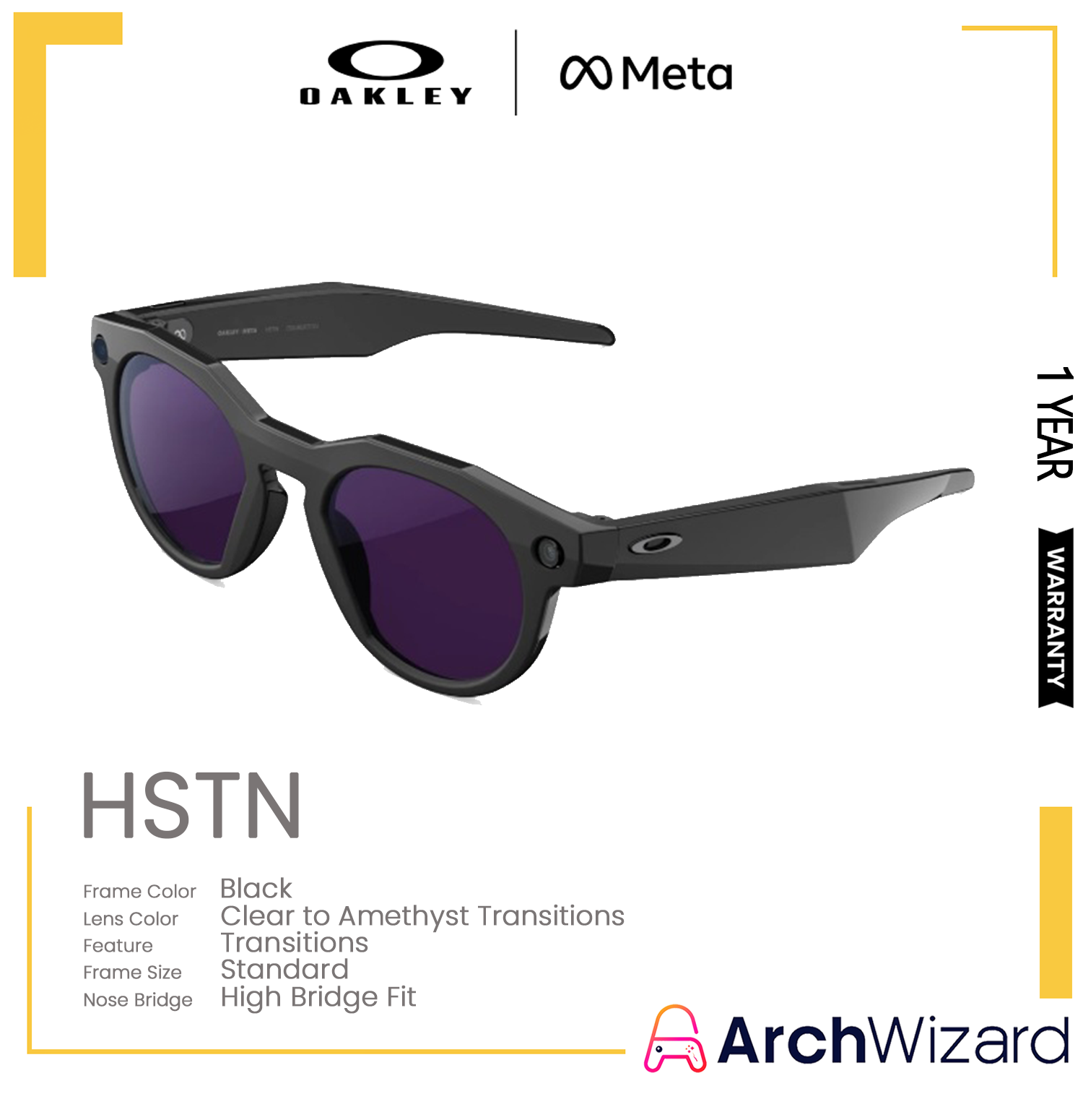 Meta Oakley HSTN (Standard High Bridge) Black (Clear to Amethyst Transitions,Transitions) 