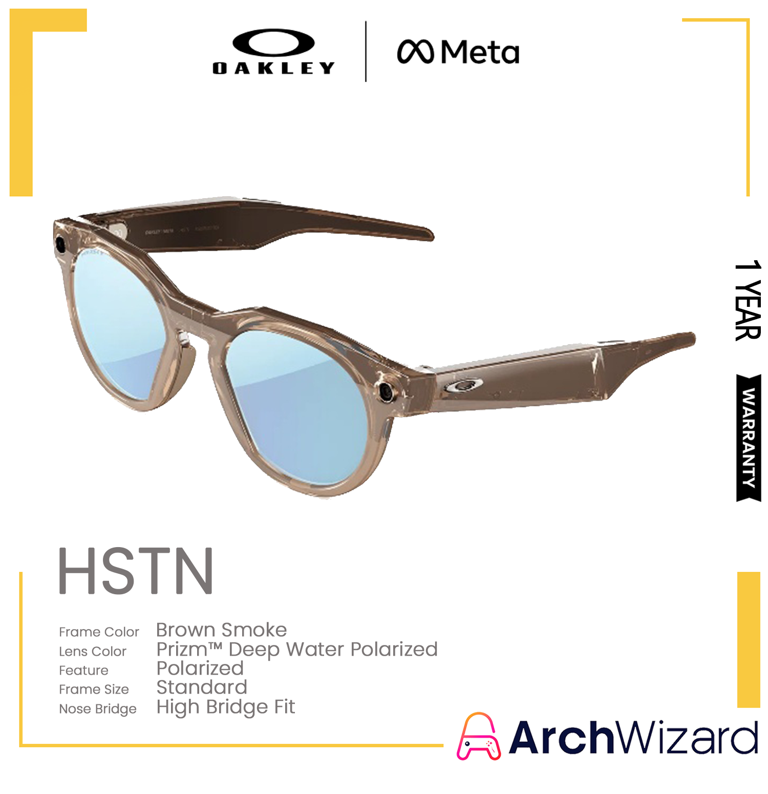 Meta Oakley HSTN (Standard High Bridge) Brown Smoke (Prizm Deep Water Polarized ,Polarized) 