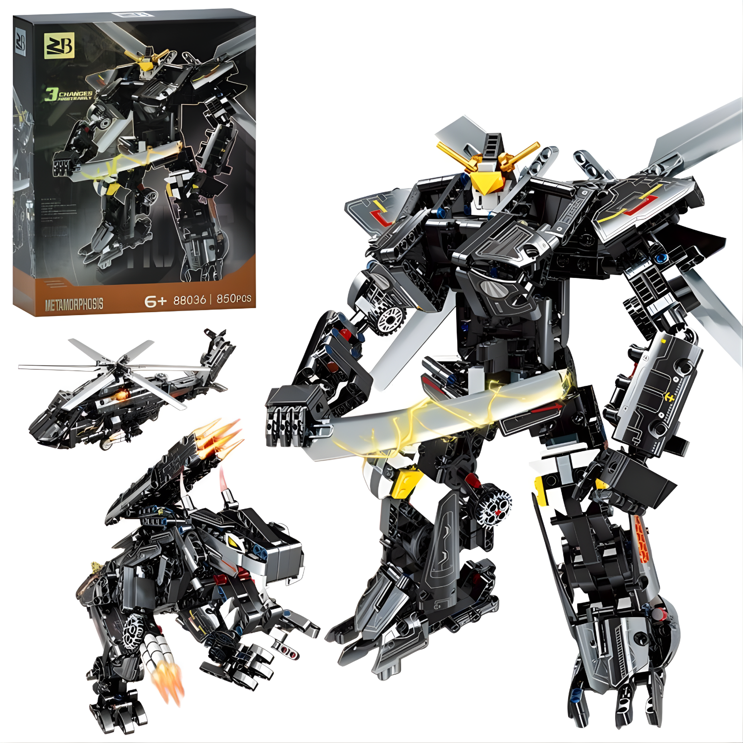 ZB Building Blocks Mecha Triple Transformer Dinosaur-Helicopter-Mecha 850 Pcs (Toys & Board Games) ( (3)