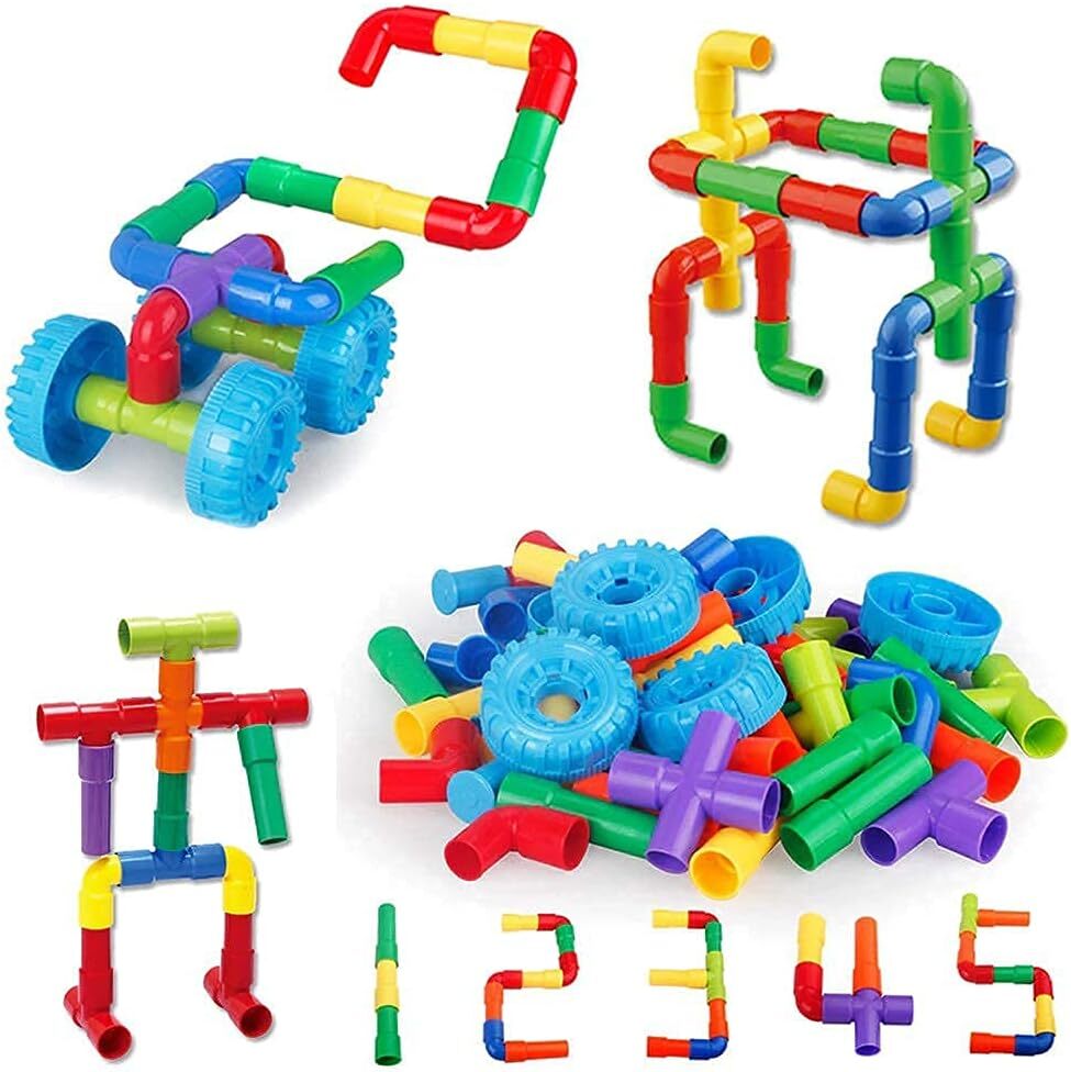 Vera DIY Pipe Building Blocks Set - 56 Pcs Creative Construction Toy for Kids Educ ( (5)