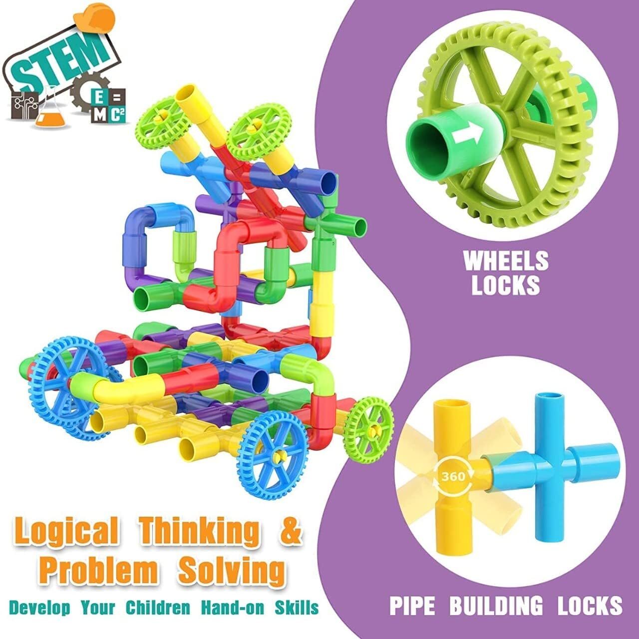 Vera DIY Pipe Building Blocks Set - 56 Pcs Creative Construction Toy for Kids Educ ( (7)