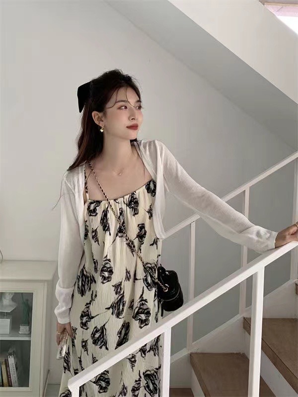 BLACK ROSE CAMI DRESS WITH CARDIGAN 
