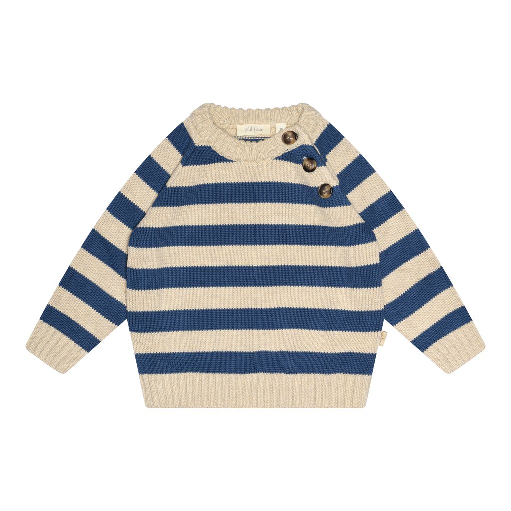 O-Neck Striped Sweater Denim Blue-Soft Sand primary