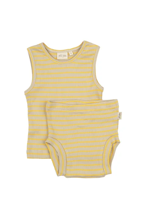 PP311 - Underwear Set Modal Striped - Yellow Sun-Dark Off White - Extra 0