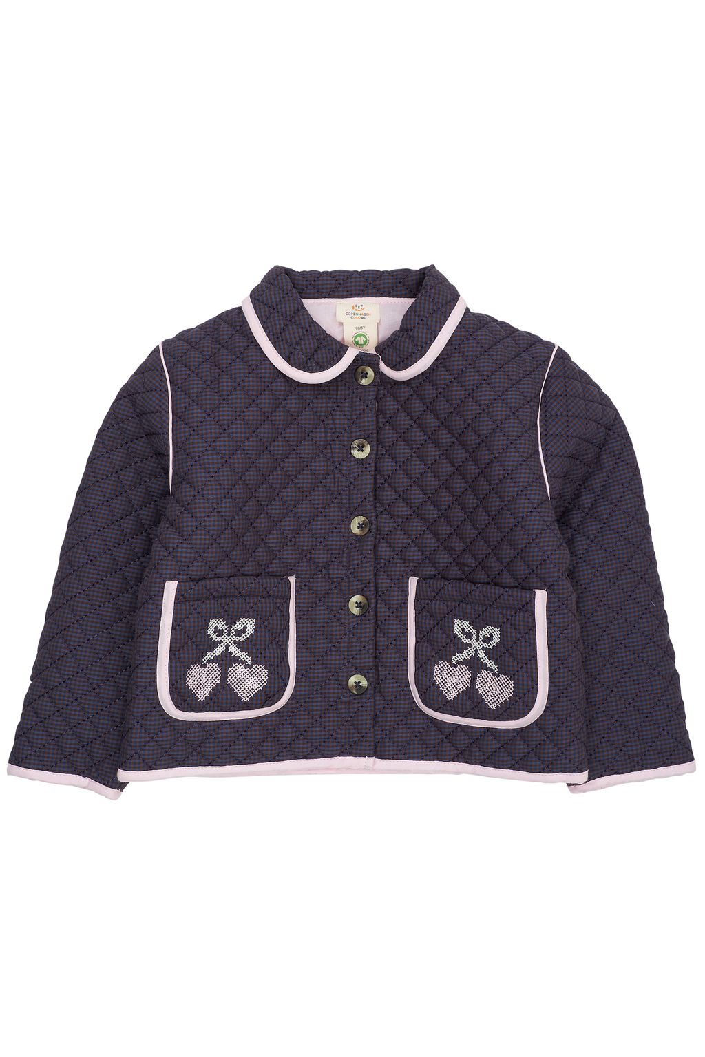 CHECKERED QUILTED JACKET W EMB BROWN BLUE CHECK COMB