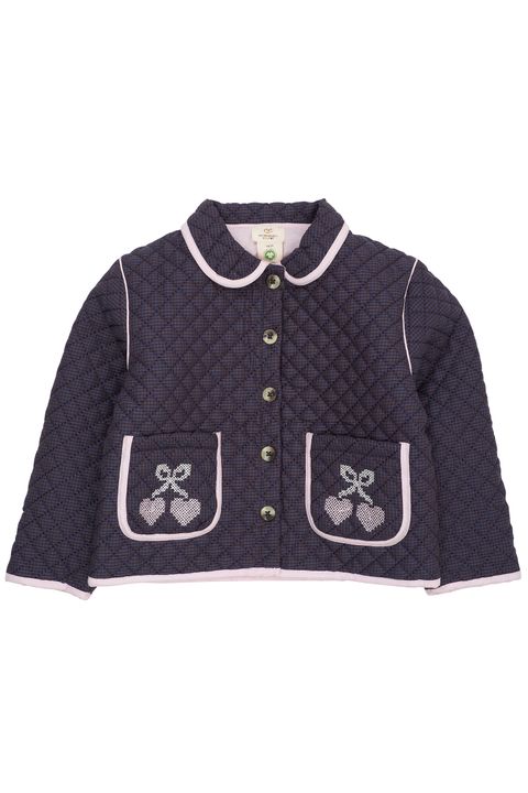 CHECKERED QUILTED JACKET W EMB BROWN BLUE CHECK COMB