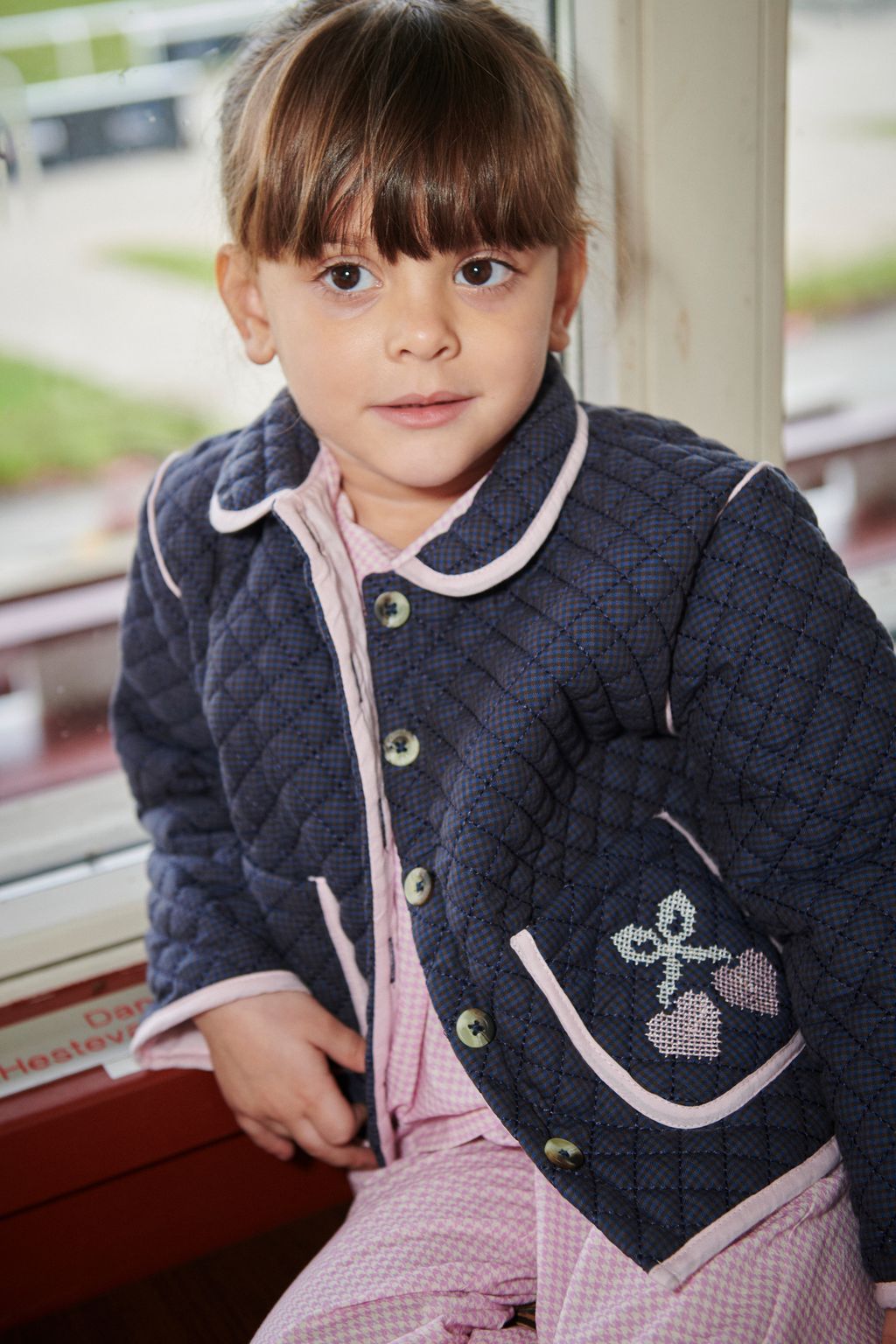 CHECKERED QUILTED JACKET W EMB BROWN BLUE CHECK COMB 8