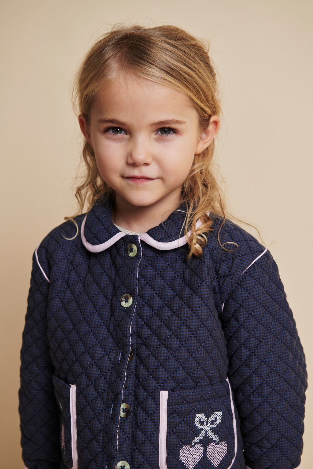 CHECKERED QUILTED JACKET W EMB BROWN BLUE CHECK COMB primary