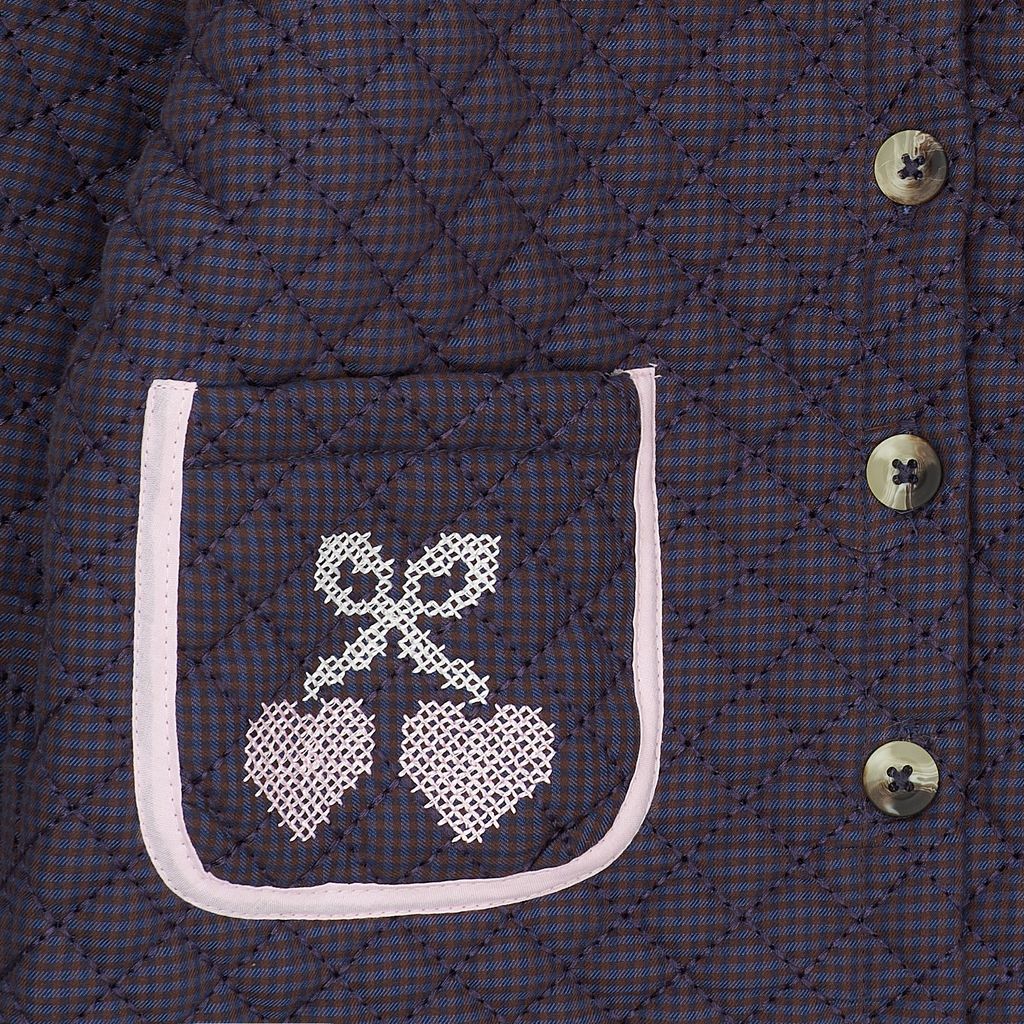 CHECKERED QUILTED JACKET W EMB BROWN BLUE CHECK COMB 3