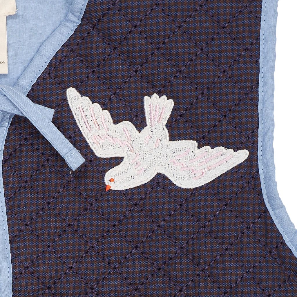 CHECKERED QUILTED VEST W EMB BROWN BLUE CHECK COMB 3