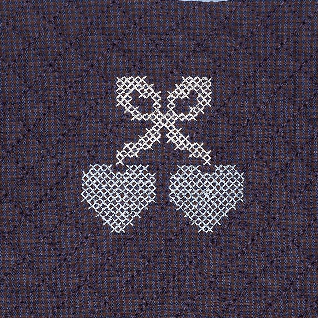 CHECKERED QUILTED VEST W EMB BROWN BLUE CHECK COMB 4