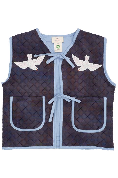 CHECKERED QUILTED VEST W EMB BROWN BLUE CHECK COMB primary