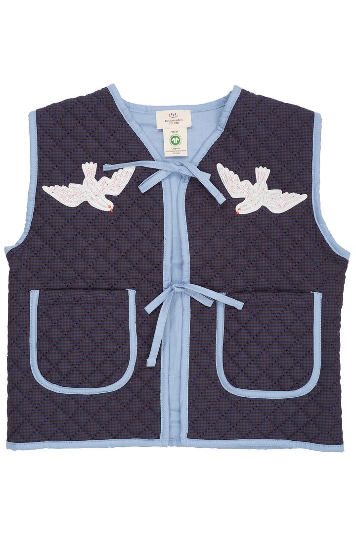 CHECKERED QUILTED VEST W EMB BROWN BLUE CHECK COMB primary