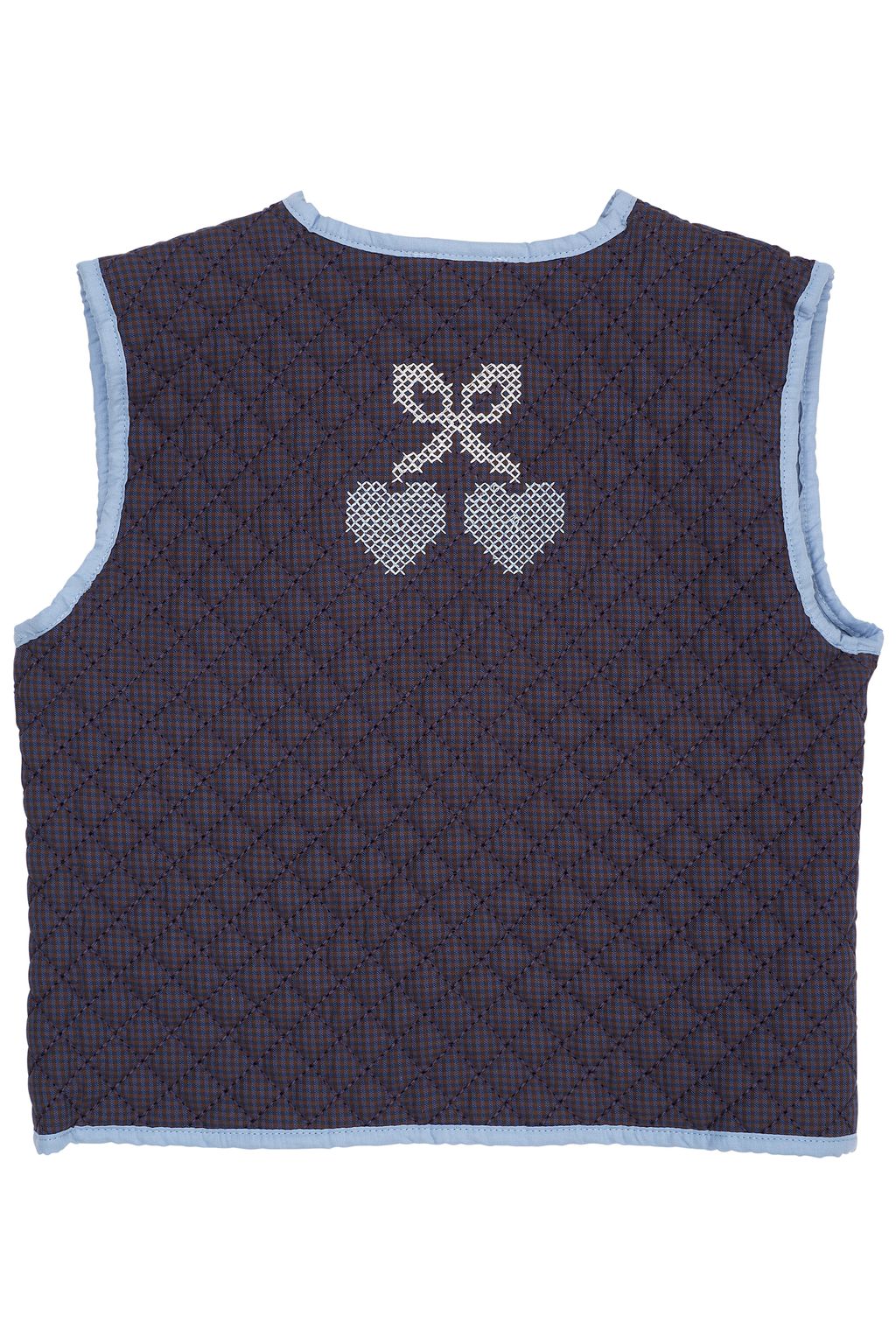 CHECKERED QUILTED VEST W EMB BROWN BLUE CHECK COMB 2