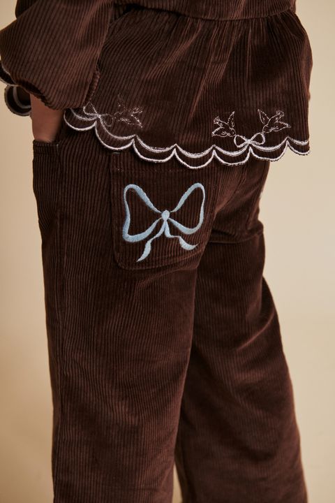 CORDUROY PANT W WIDE LEG  EMB AT BACKSIDE POCKET DK BROWN COMB 5