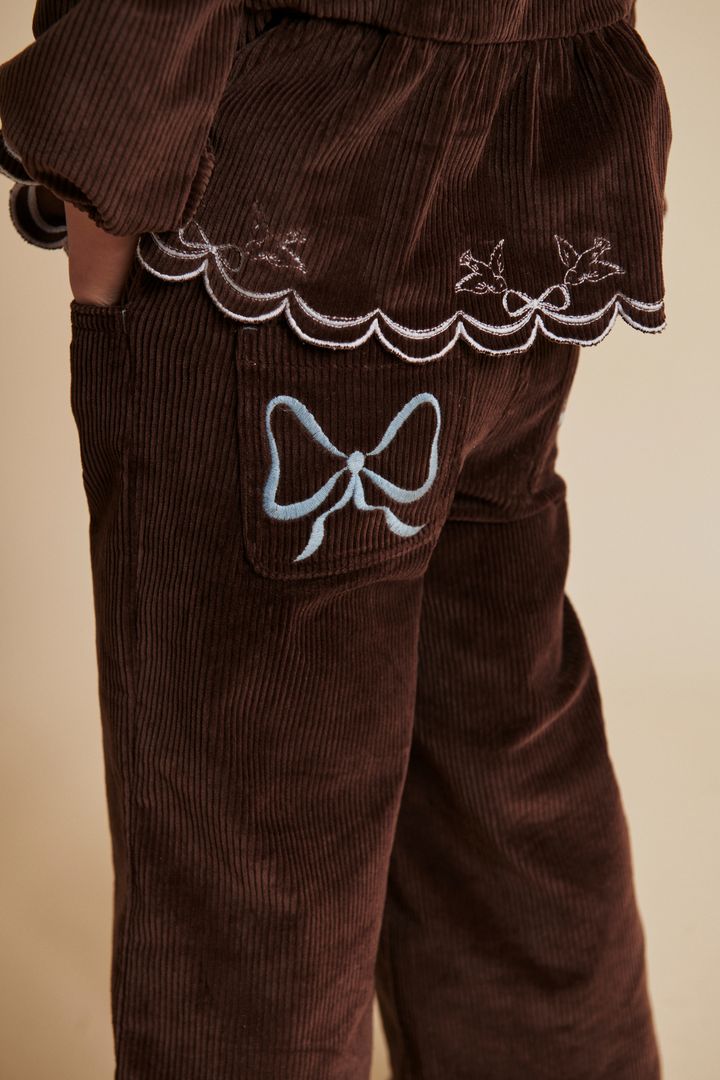 CORDUROY PANT W WIDE LEG  EMB AT BACKSIDE POCKET DK BROWN COMB 5