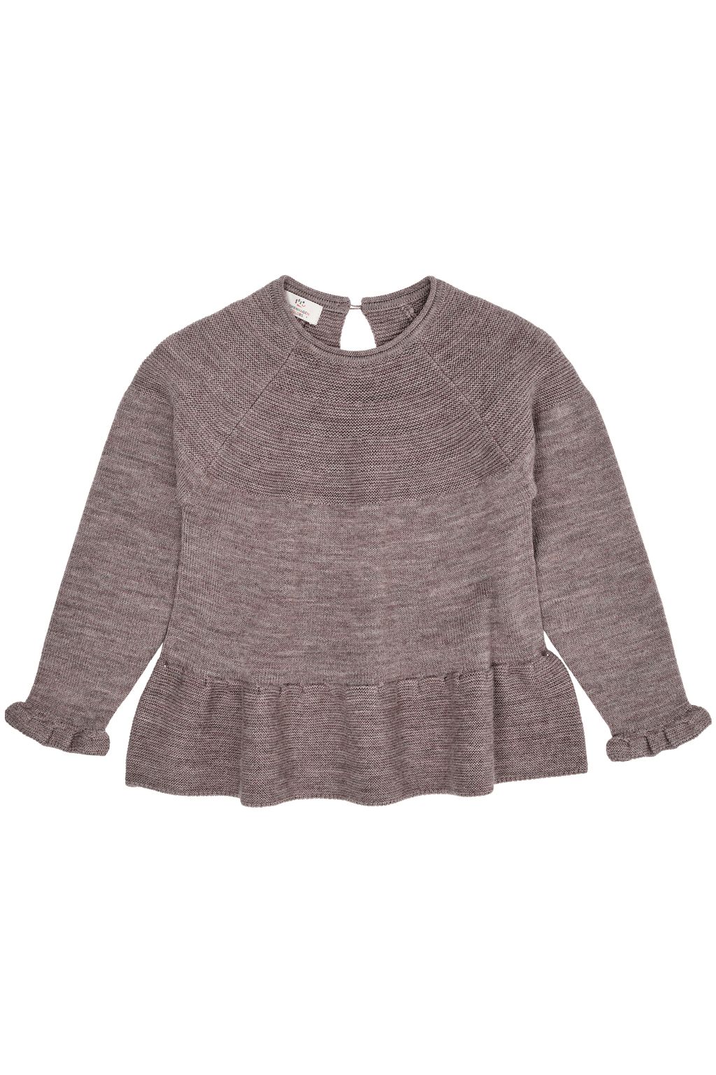 MERINO KNIT BLOUSE WITH FRILL NATURAL MELANGE