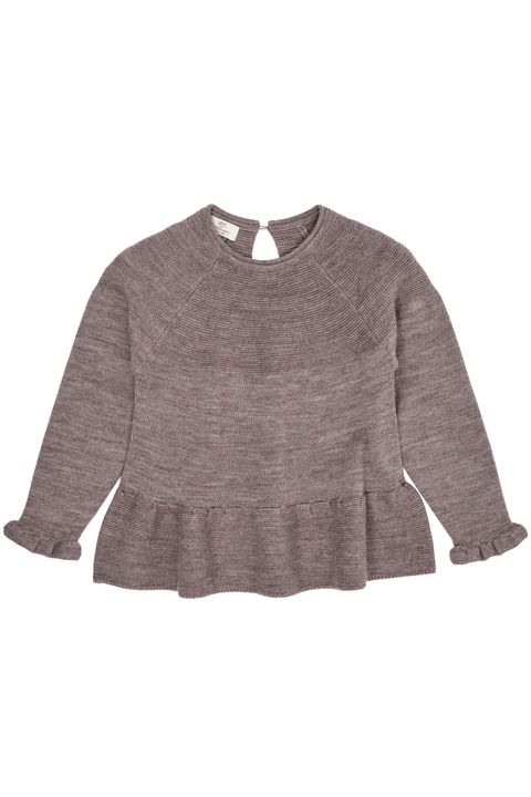 MERINO KNIT BLOUSE WITH FRILL NATURAL MELANGE