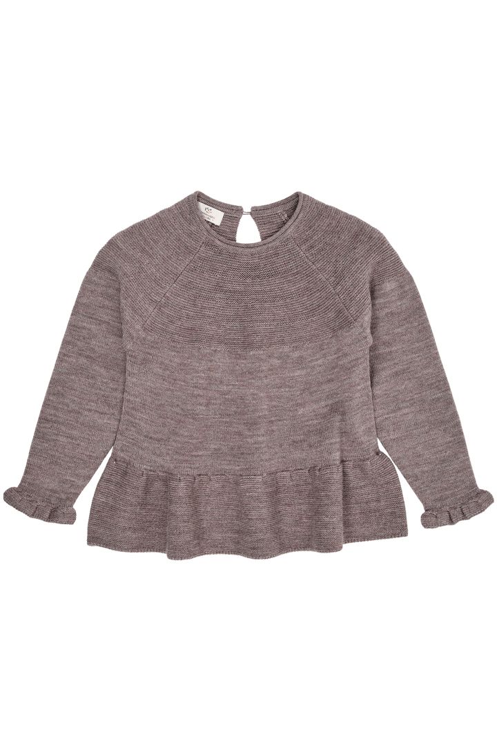 MERINO KNIT BLOUSE WITH FRILL NATURAL MELANGE