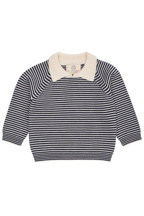MERINO STRIPED BLOUSE W COLLAR CREAM-NAVY STRIPE