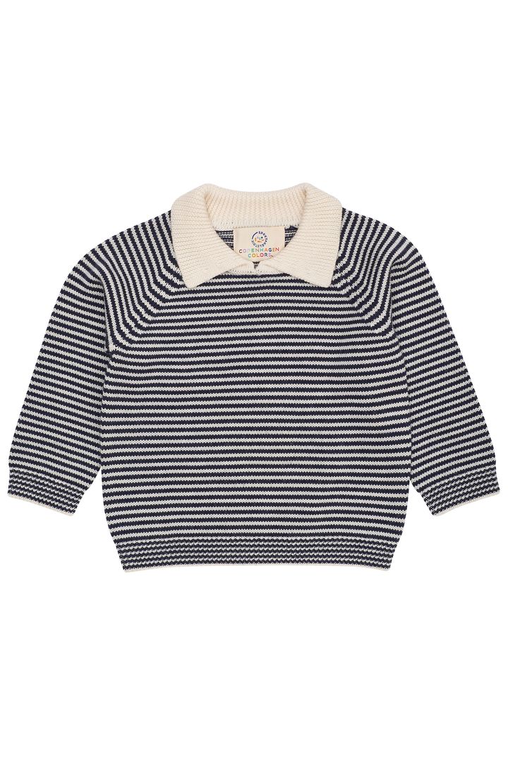 MERINO STRIPED BLOUSE W COLLAR CREAM-NAVY STRIPE