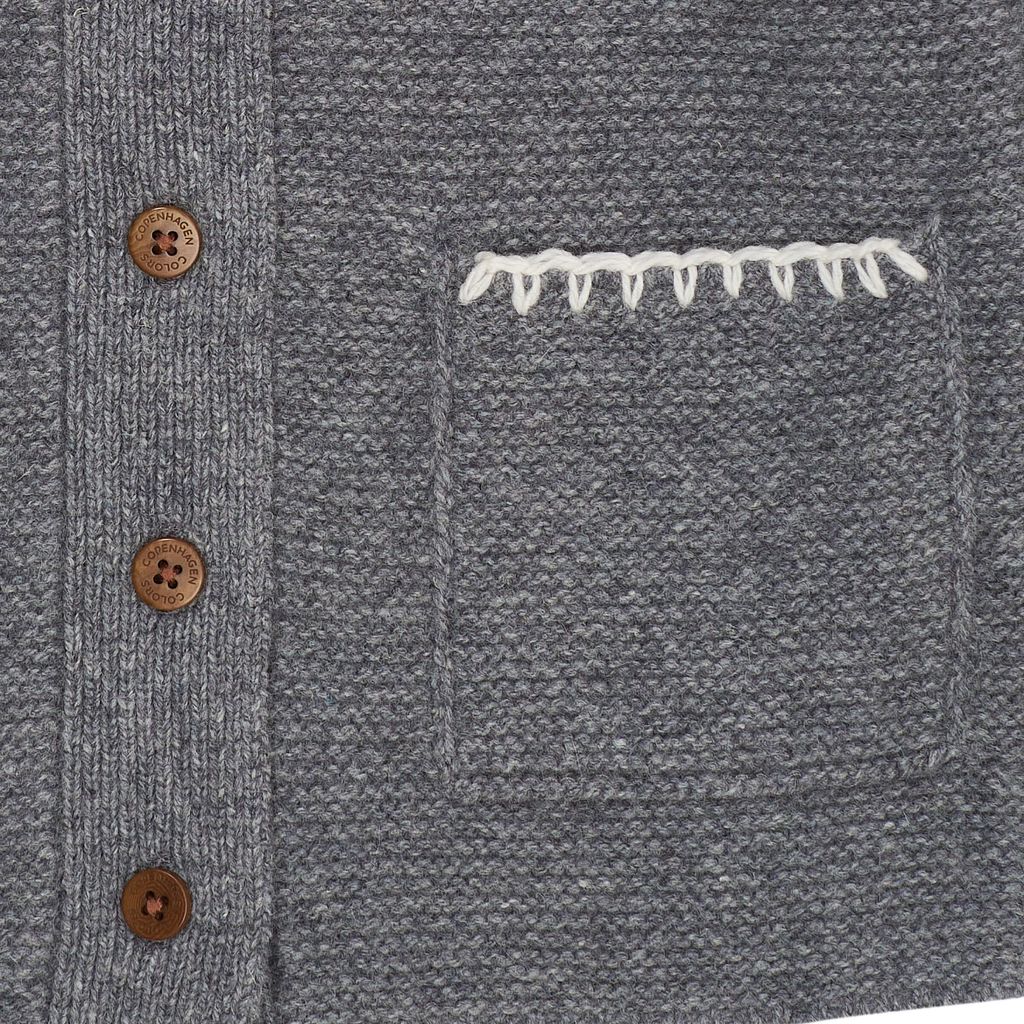 LAMBSWOOL CARDIGAN W COLLAR DK GREY-CREAM COMB 3