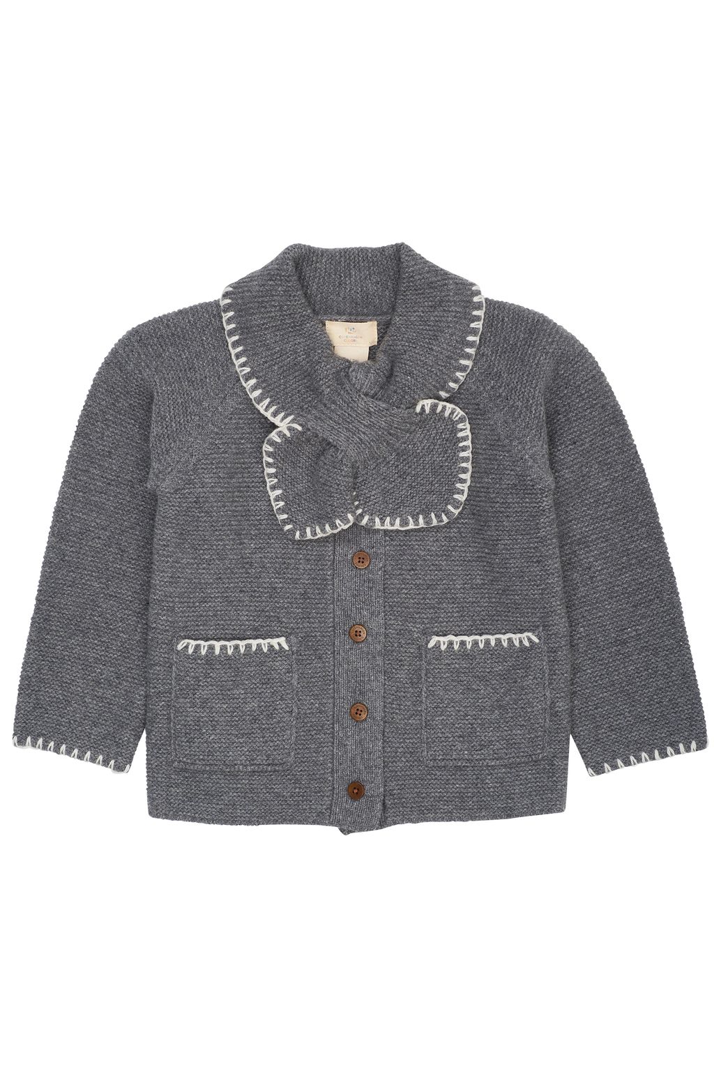 LAMBSWOOL CARDIGAN W COLLAR DK GREY-CREAM COMB