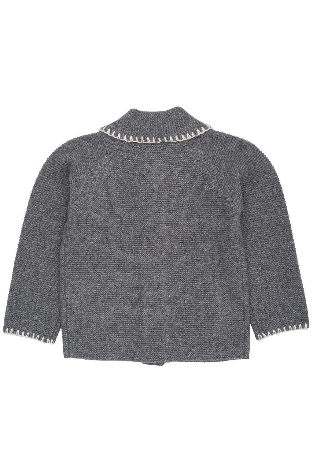 LAMBSWOOL CARDIGAN W COLLAR DK GREY-CREAM COMB 2