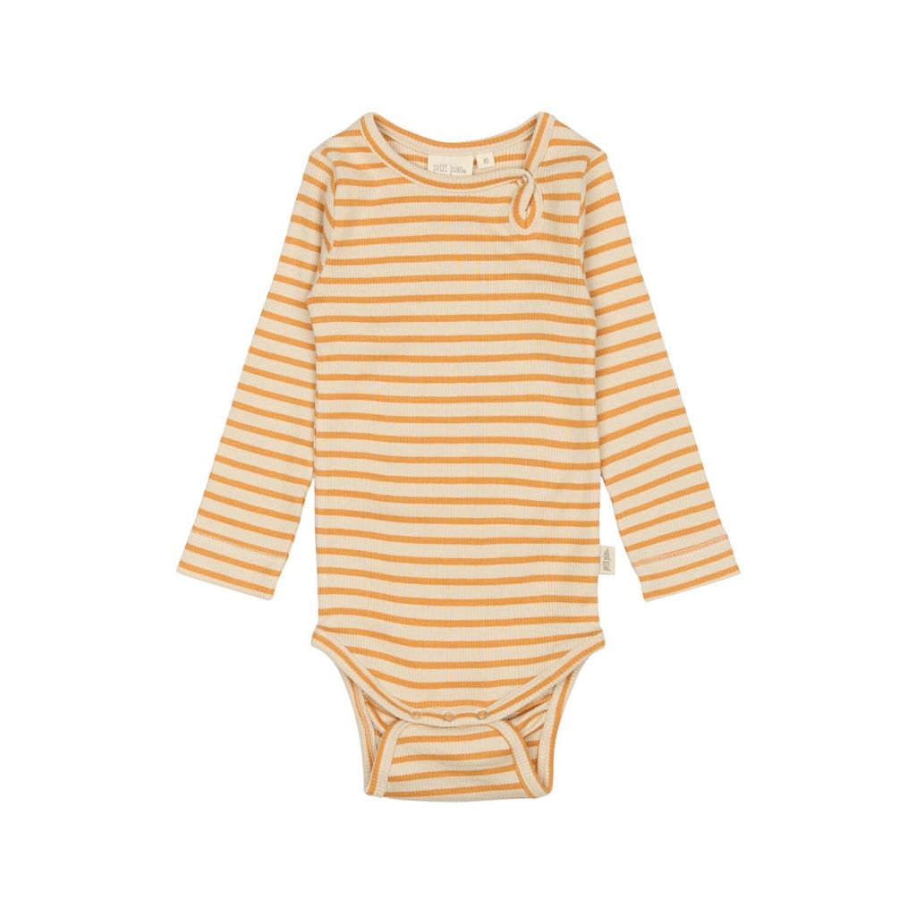 PP301 - Body L-S Modal Striped - Sunflower-off white - Extra 0-Photoroom