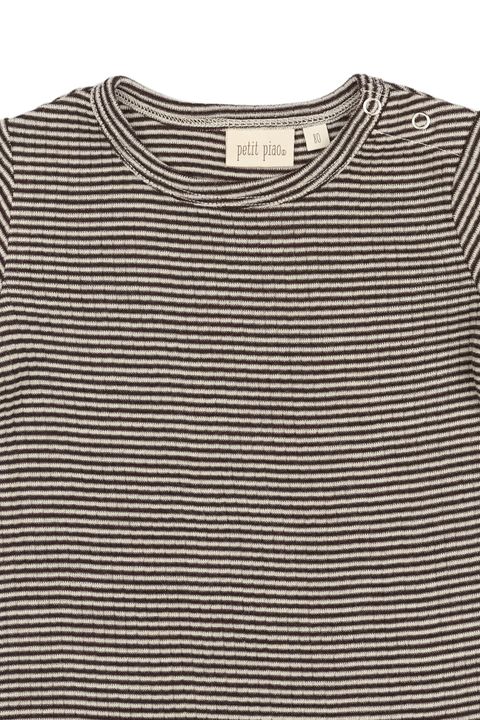 PP903 - PPDante T-Shirt L-S Meriono Wool Striped - Coffee Bean-Dark Off White - Extra 2