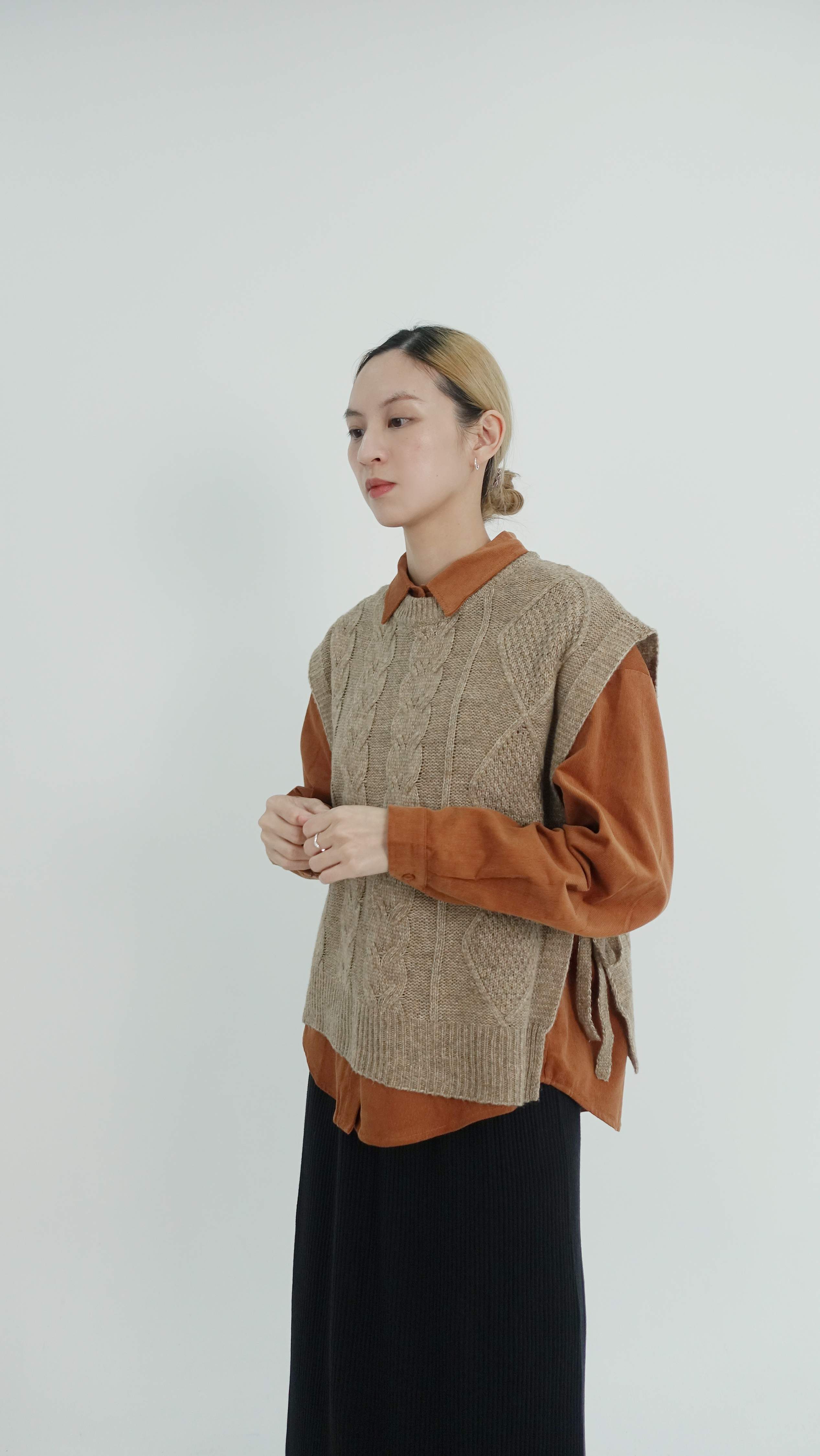 綁帶織紋針織背心