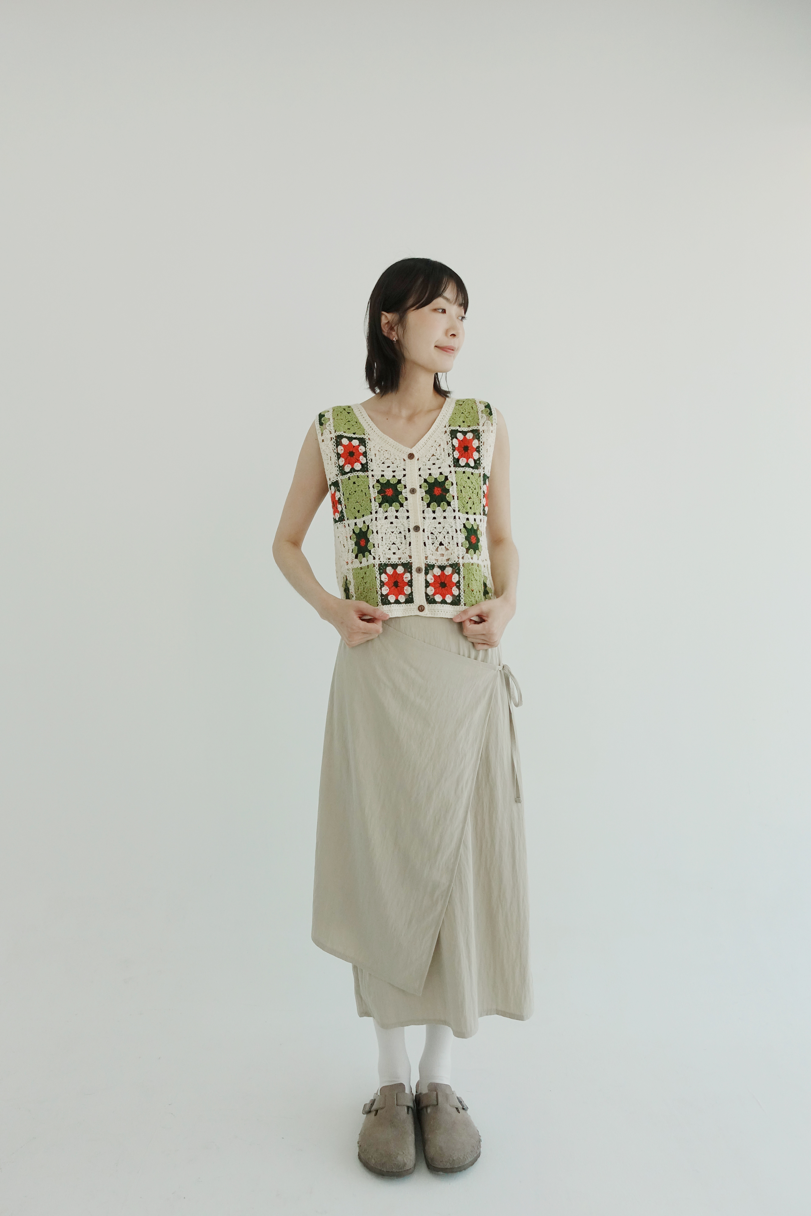 mosaic-floral-knit-vest-green
