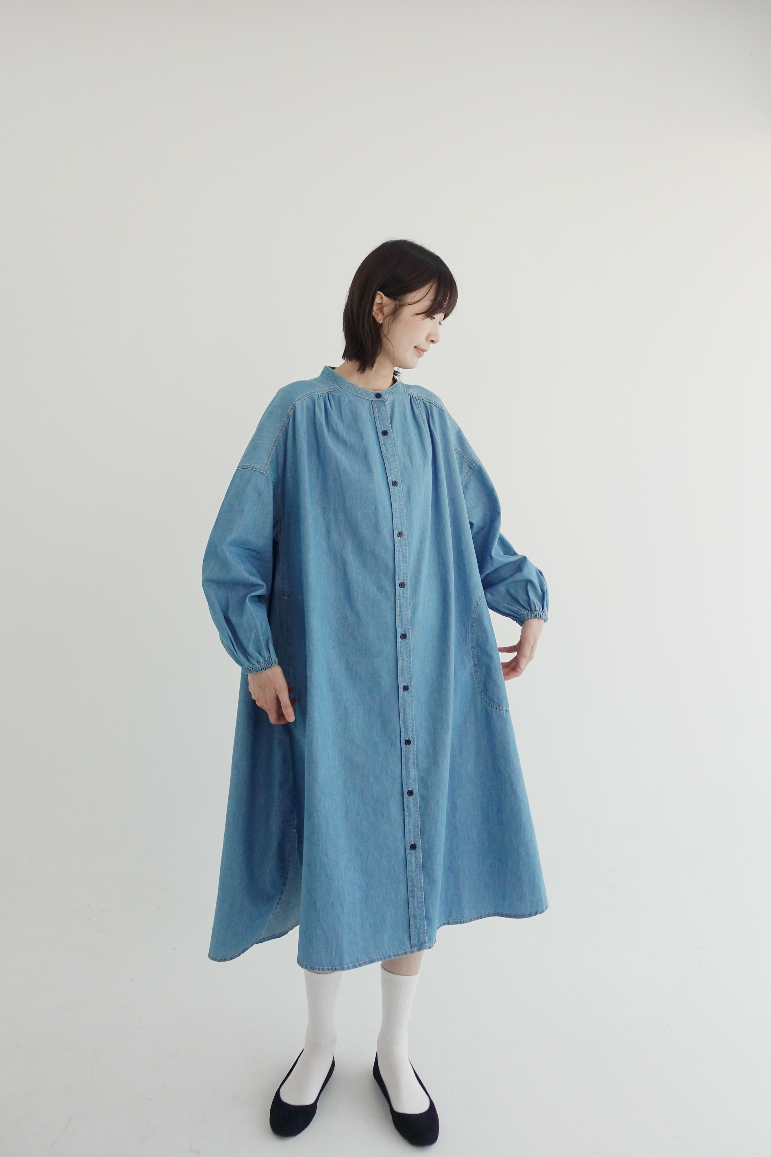 button-front-denim-dress
