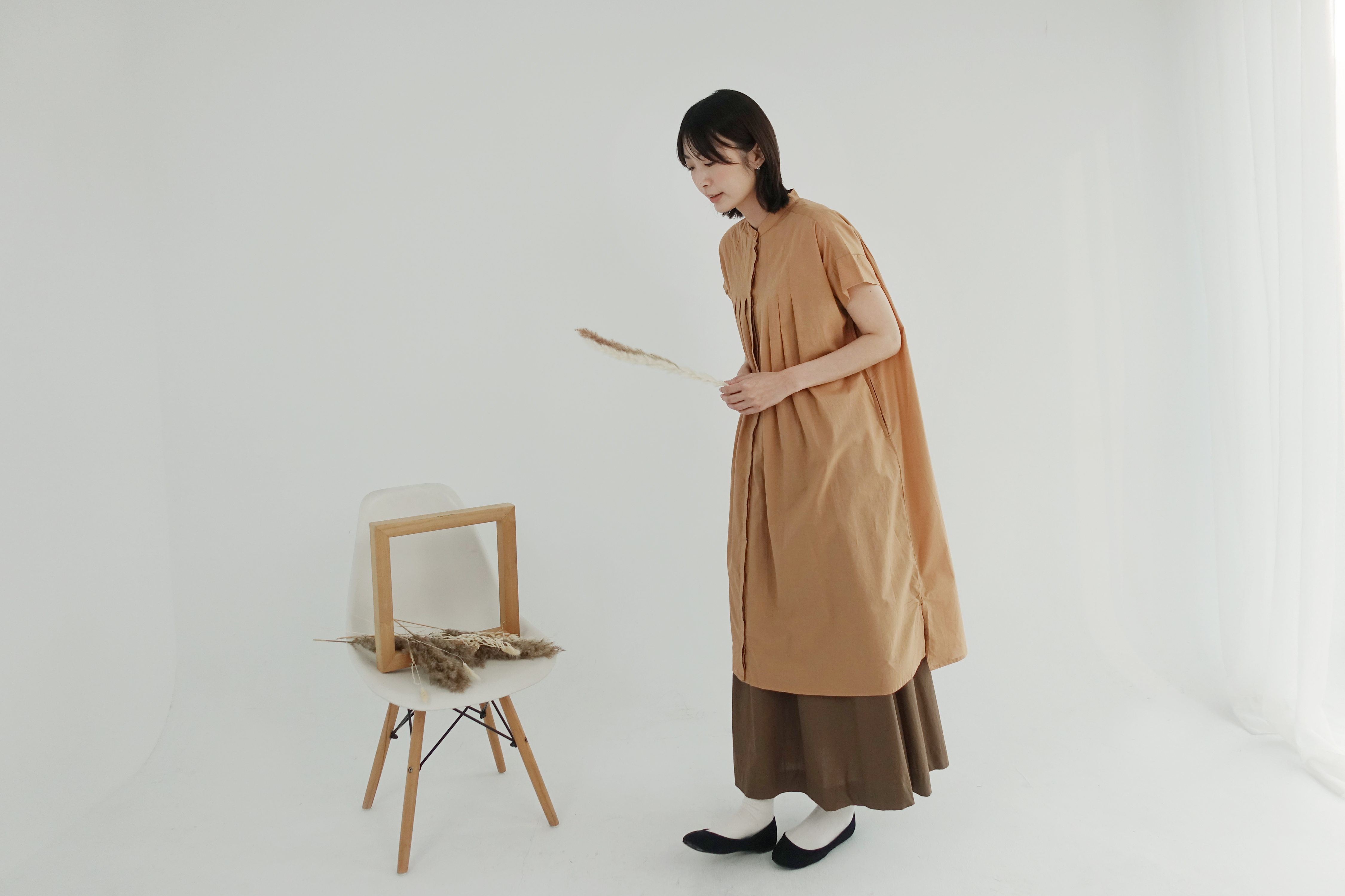 relaxed-pleated-dolman-sleeve-dress-orange