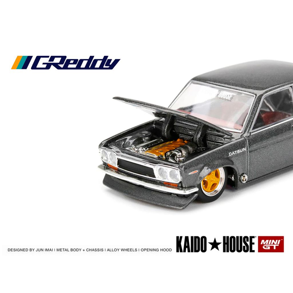 DIECAST_MINIGT GREDDY Datsun 510 Pro Street Gun Metal Grey 3