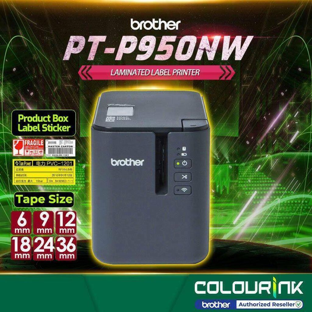 Brother P-Touch PT-P950NW Label Printer Wi-Fi PC Mobile Print Barcode Cable  Wrap Label Sticker Printer similar to PT-P900W PT-9700PC – ColourInk  Consumable Sdn Bhd