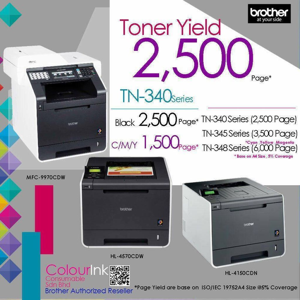 Brother Original Genuine TN-340 Toner 2.5k (BK)/1.5K (CMY) User For HL-4150CDN  / HL-4570CDW / MFC9970CDW Similar TN340 – ColourInk Consumable Sdn Bhd