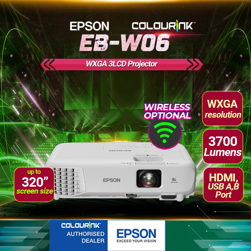 Epson EB-W06 3 LCD Projector WXGA 3700 Lumens High Resolution