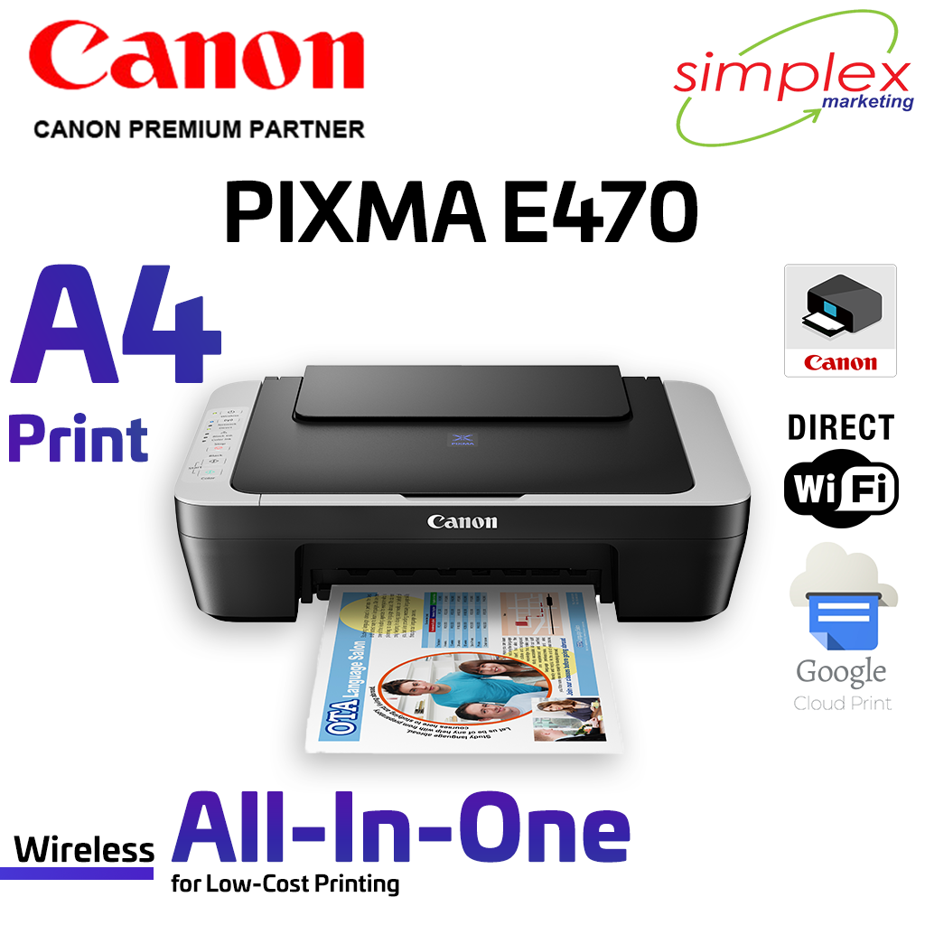 Canon PIXMA E470 Ink Efficient Printer Simplex Marketing