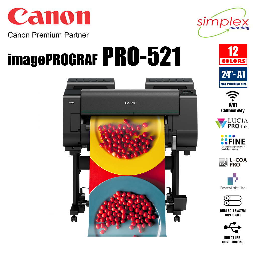 Canon imagePROGRAF iPF PRO-521 12 Color Large Format Printer Plotter  (Pre-order) – Simplex Marketing
