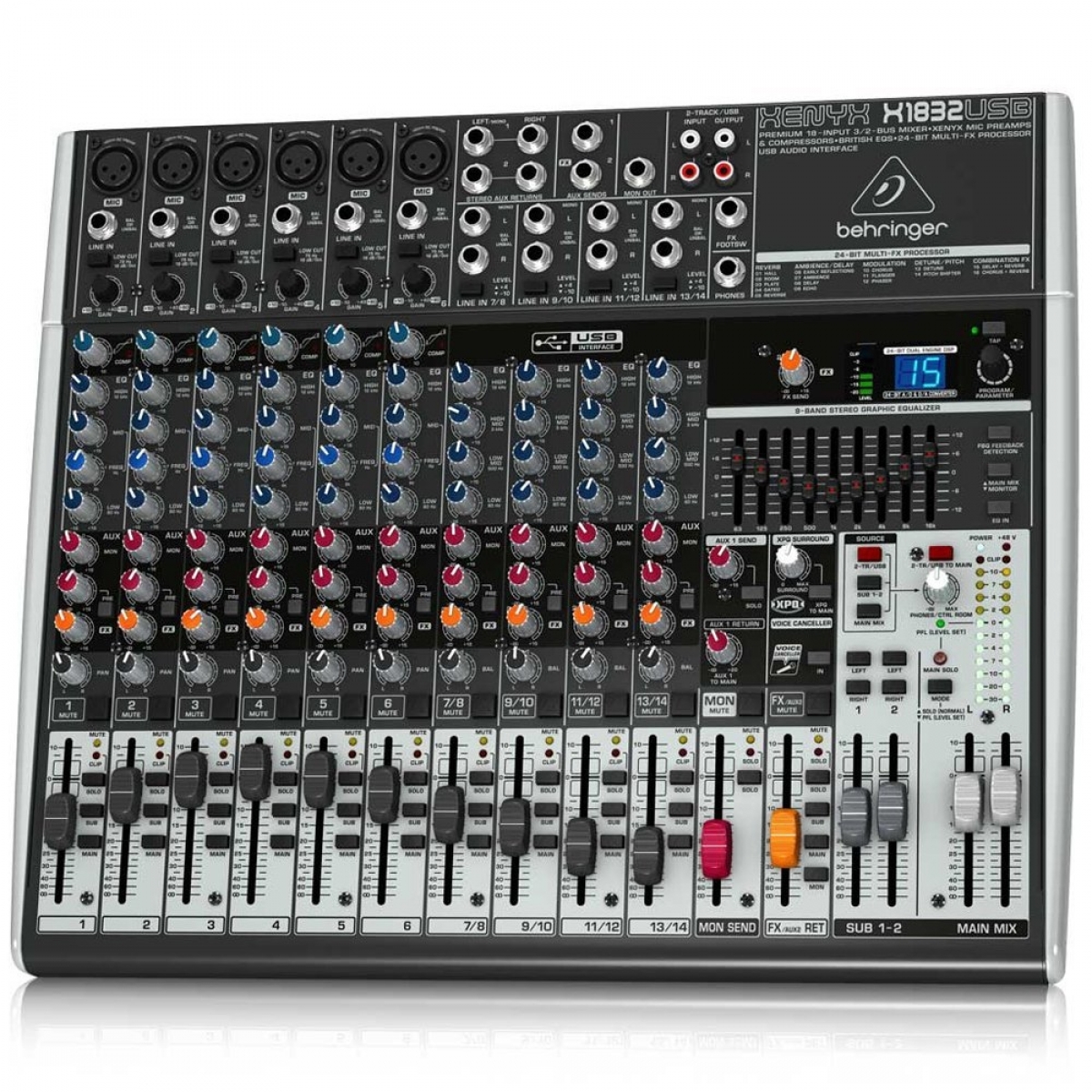BEHRINGER XENYX X1832USB Premium 18Input 3/2Bus Mixer, Mic Preamps