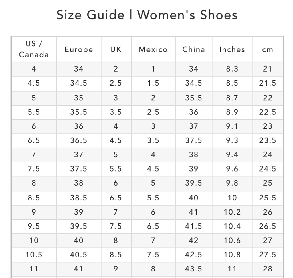 女生鞋子尺寸